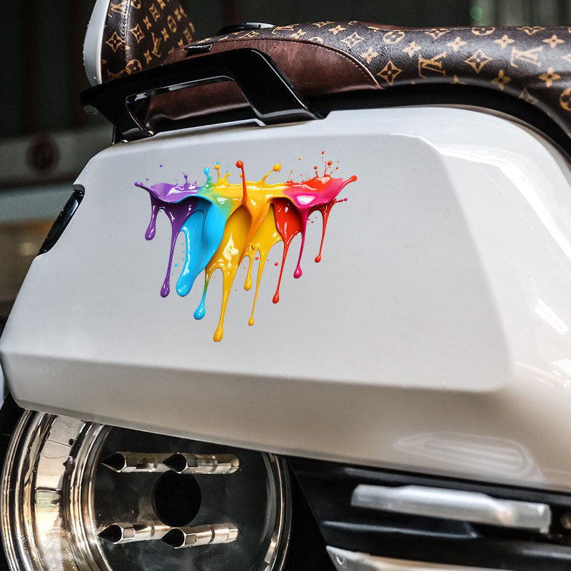 "PRIDE" Car Bumper Sticker Set - Rainbow Fluid Paint Design