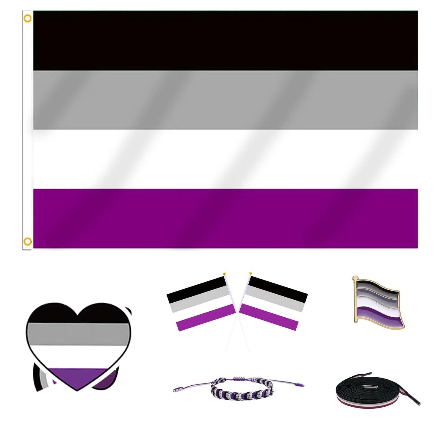 Great Value Bundle | ACE Pride | Includes: Flag, Bracelet, 50 Stickers, Pin, 2 Hand Flags, Shoelaces