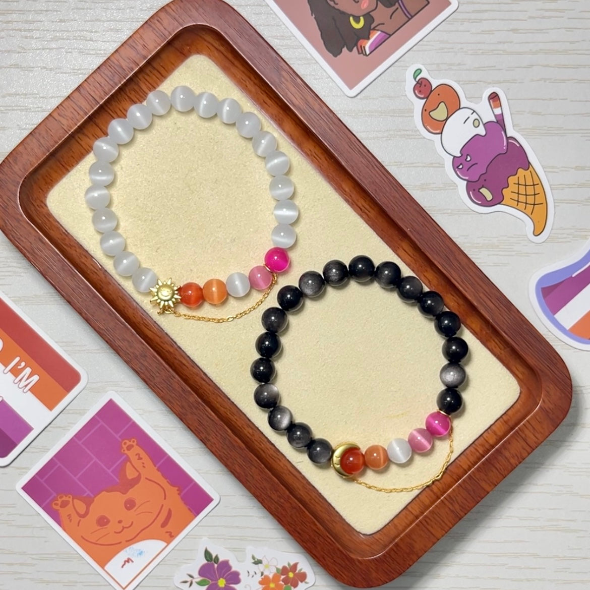 Pride Bracelet | Lesbian | Sun & Moon/Gold (Color)