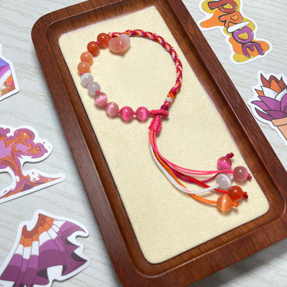 Pride Bracelet | Lesbian | Cat's Eye Glaze & Natural Agate Carved Heart