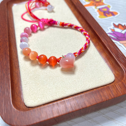 Pride Bracelet | Lesbian | Cat's Eye Glaze & Natural Agate Carved Heart