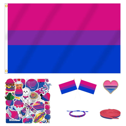 Great Value Bundle | BI Pride | Includes: Flag, Bracelet, 50 Stickers, Pin, 2 Hand Flags, Shoelaces