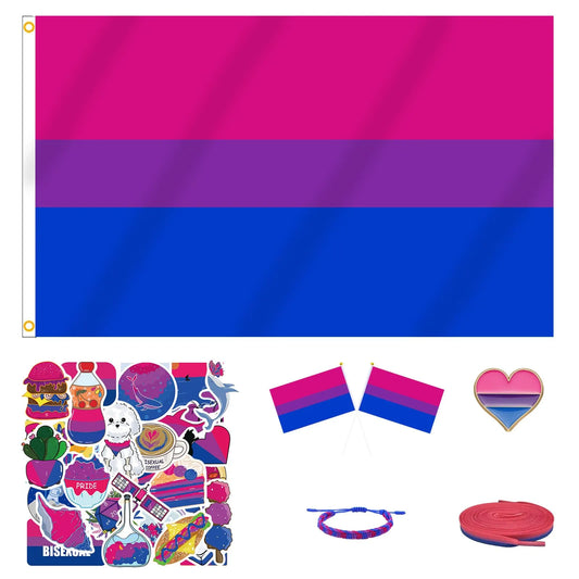 Great Value Bundle | BI Pride | Includes: Flag, Bracelet, 50 Stickers, Pin, 2 Hand Flags, Shoelaces