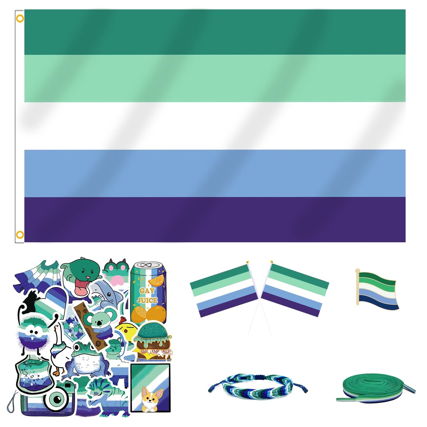 Great Value Bundle | MLM Pride | Includes: Flag, Bracelet, 50 Stickers, Pin, 2 Hand Flags, Shoelaces